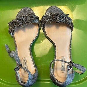 Alex Marie Silver Beaded Floral Open-Toe Ankle-Strap Sandals